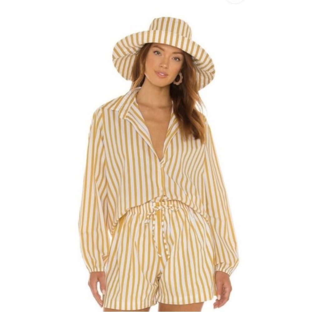 Faithfull The Brand Striped Yellow and White Short Set with Hat